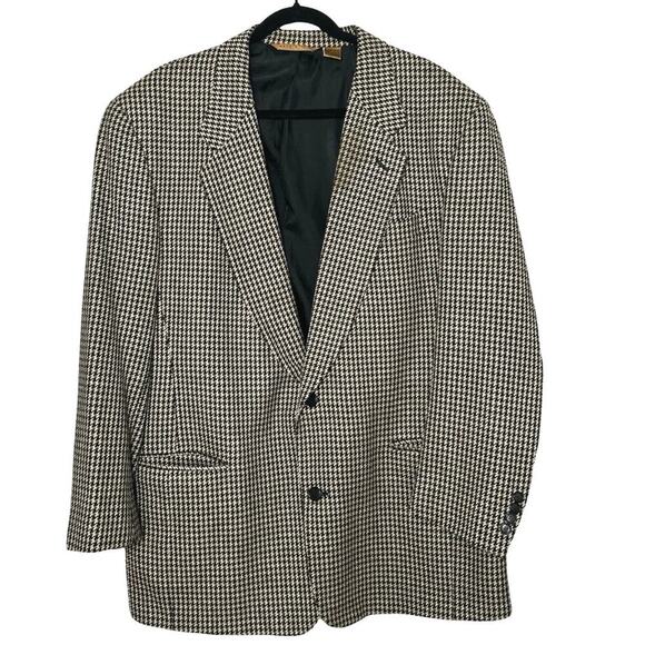 Donna Karan Men’s 100% Wool Houndstooth Blazer Black/Brown Size 46 Regular - Picture 2 of 8